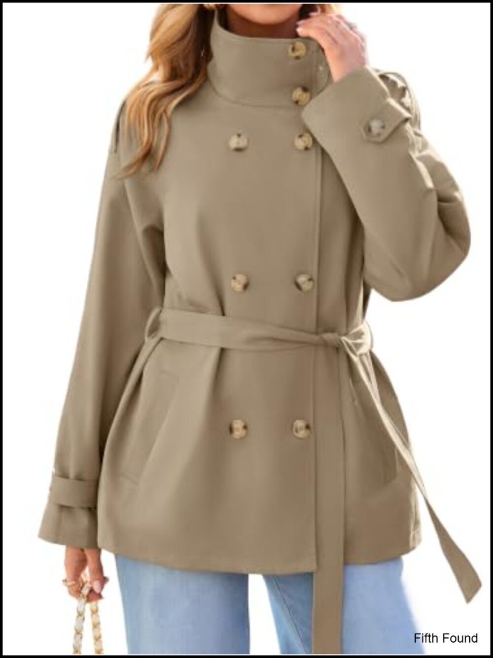 Short Trench Coat Double Breasted Stand Collar Fall Jacket